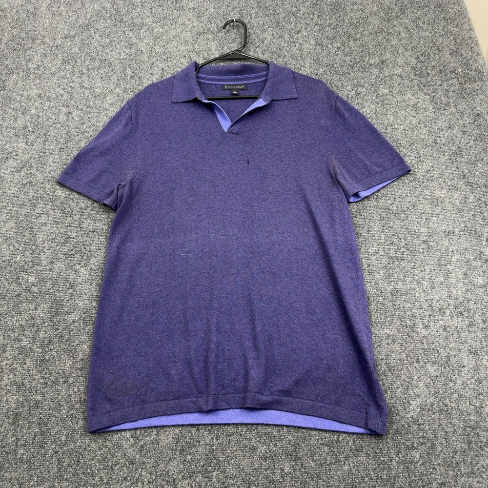 Banana Republic Polo Shirt Men L Purple Silk Cotton Cashmere Blend Casual Casual